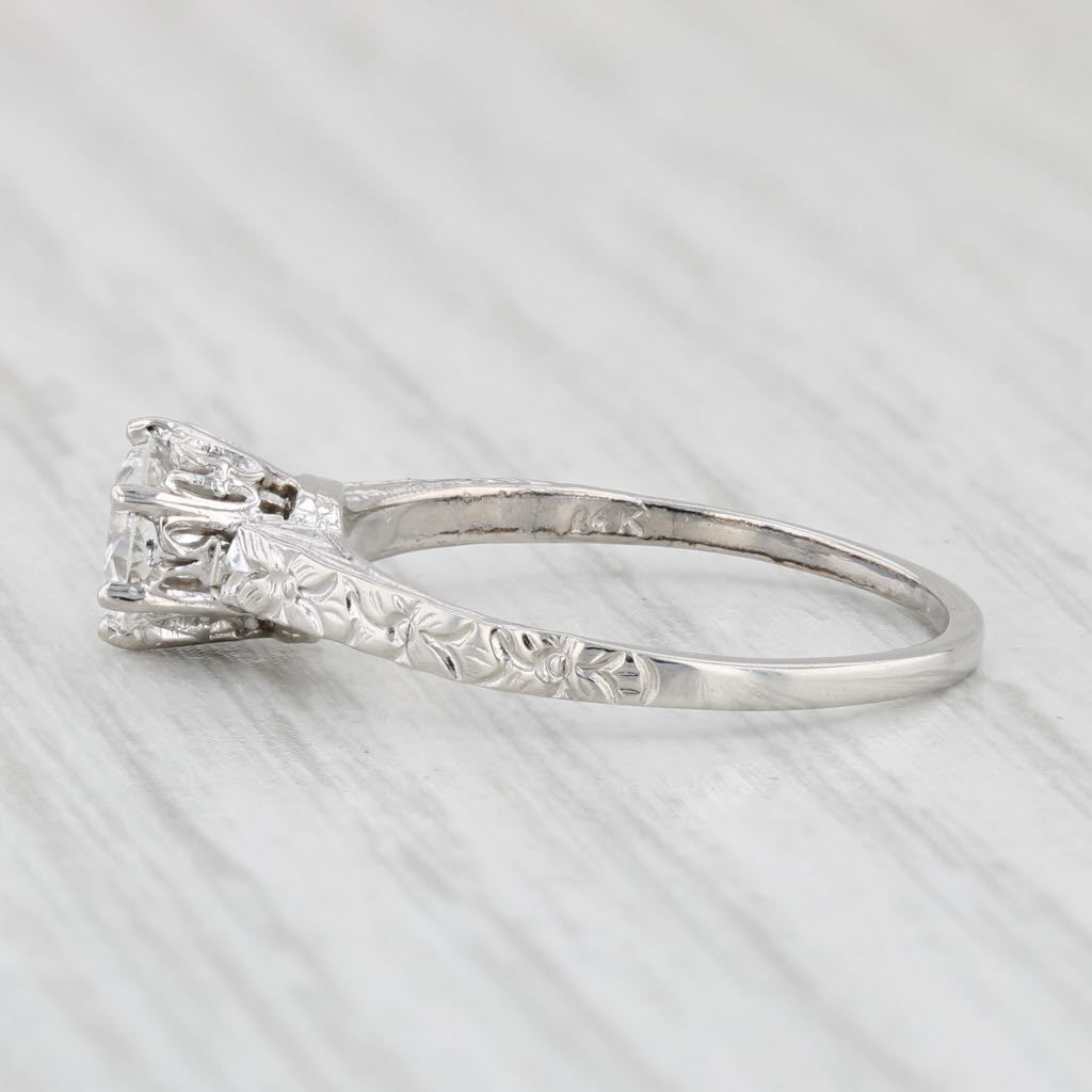 Light Gray Antique Diamond Solitaire Engagement Ring 14k White Gold Floral Band Size 6.25