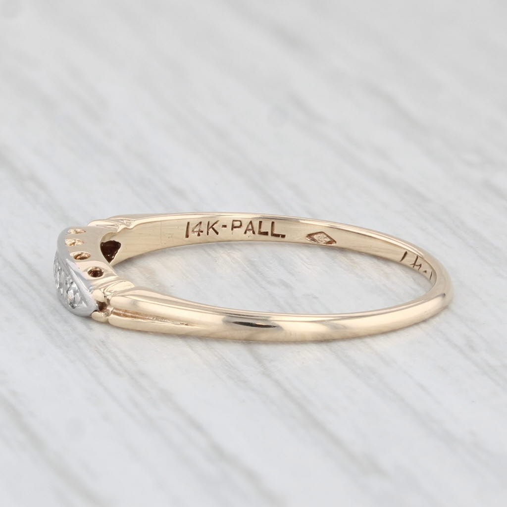 Light Gray Vintage Diamond Wedding Band 14k Yellow Gold Palladium Size 6.25 Stackable Ring