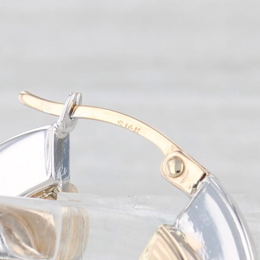 Light Gray Interlocking Hoop Earrings 14k Yellow White Gold Oval Hoops Snap Top