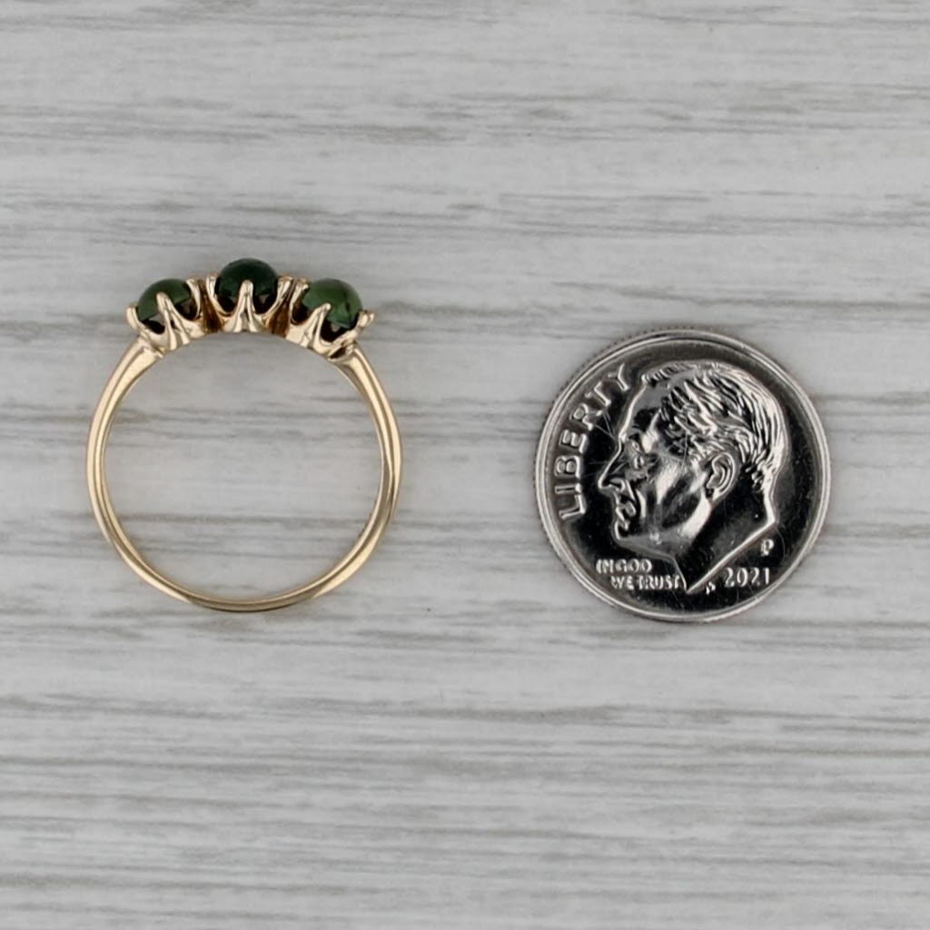 Vintage Green Turquoise Faustite 3-Stone Ring 14k Yellow Gold Size 5.75