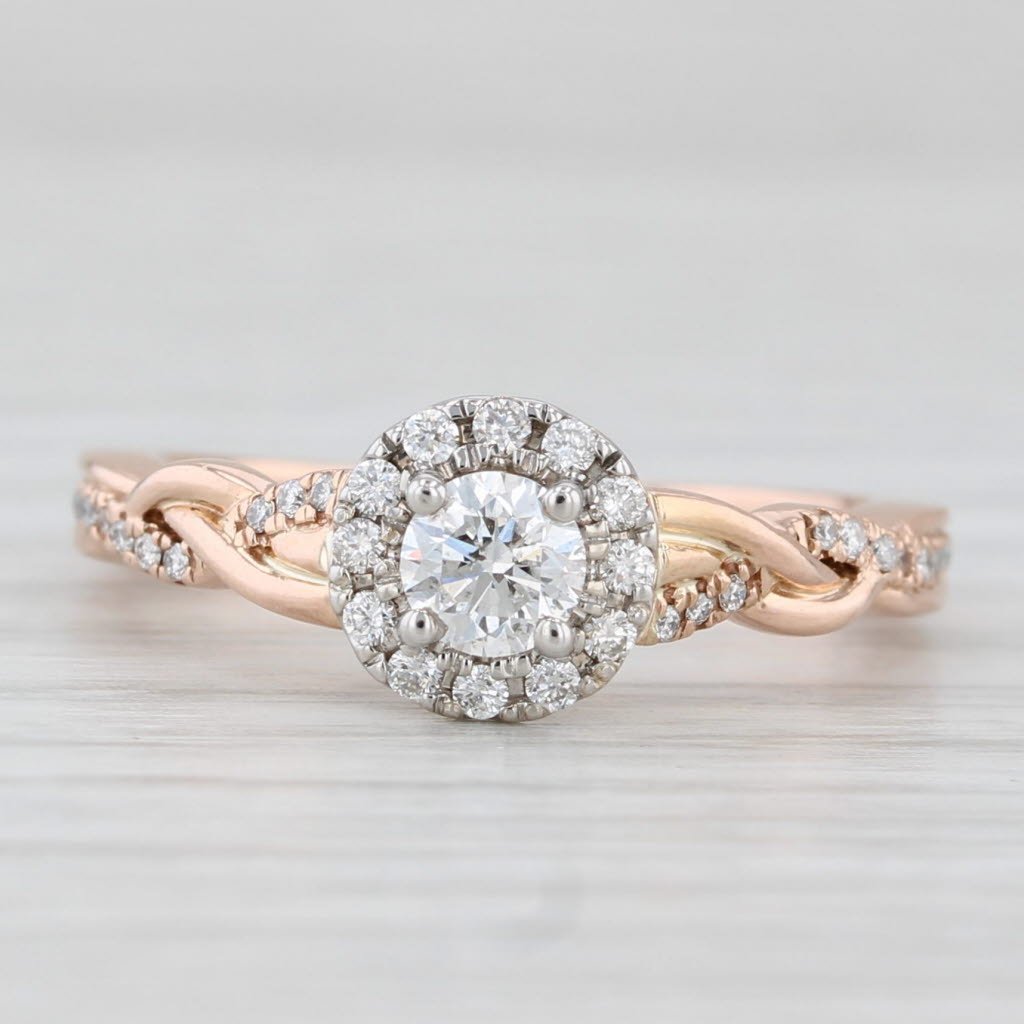 Light Gray 0.43ctw Round Diamond Halo Engagement Ring 14k Rose Gold Size 6.5 Vintage