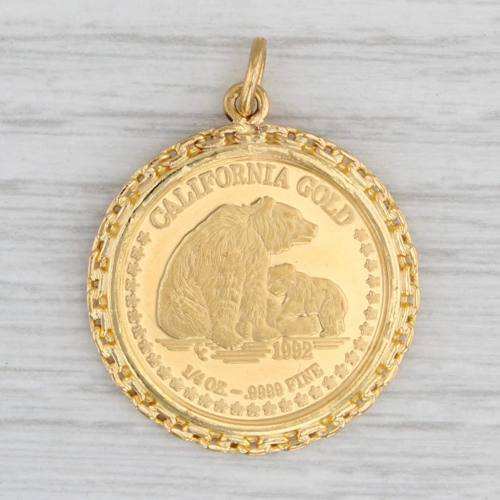 Gray 1992 California Gold Coin Pendant 9999 1/4 oz 21k Bezel Great Seal Bear