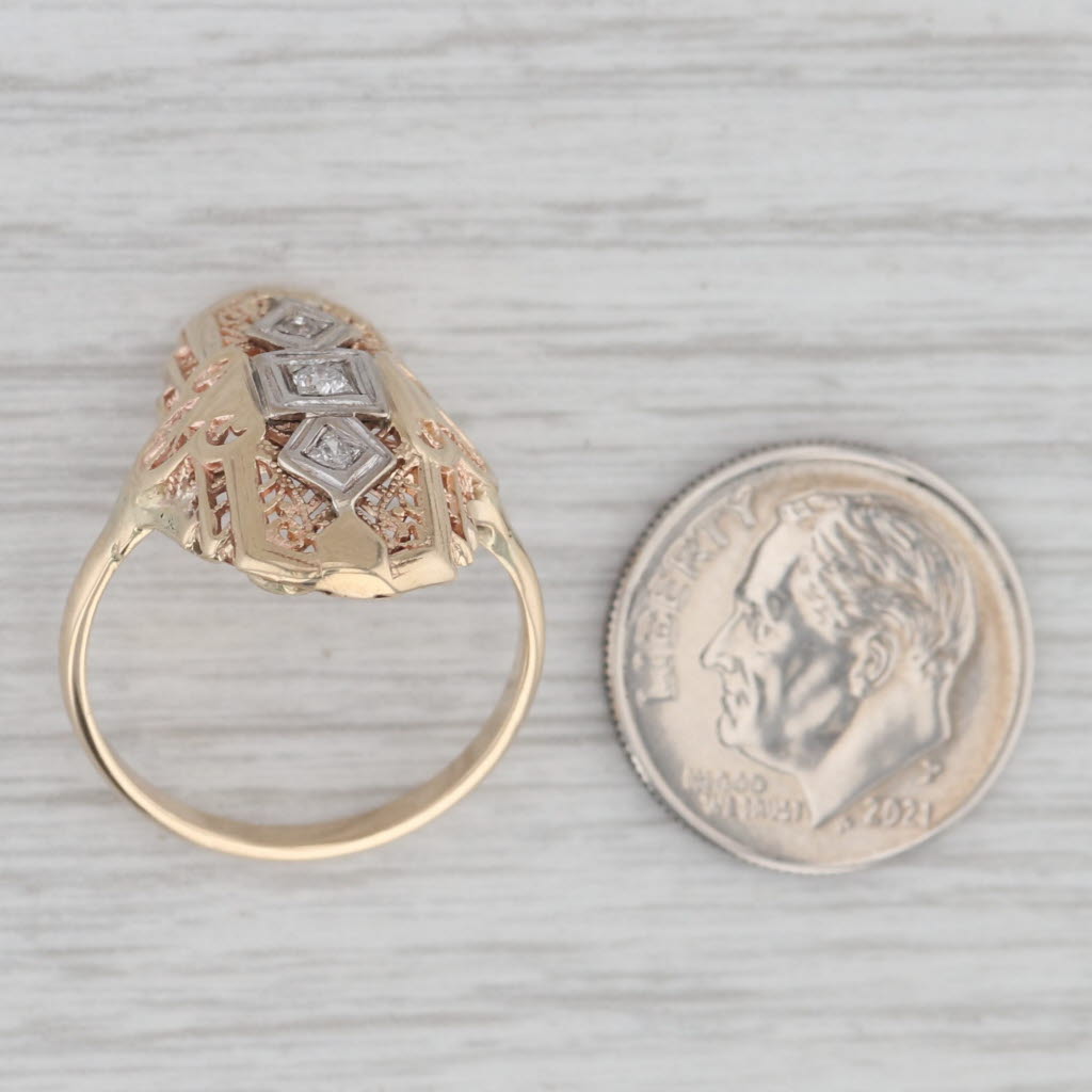 Gray Vintage Diamond Filigree Ring 10k Gold Size 7.25 Art Deco
