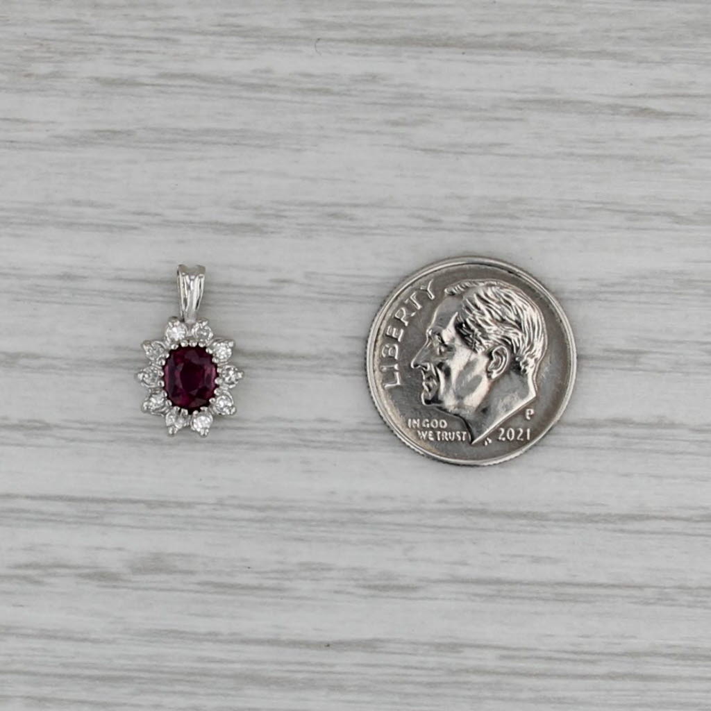 0.70ctw Oval Ruby Diamond Halo Pendant 14k White Gold Small Drop