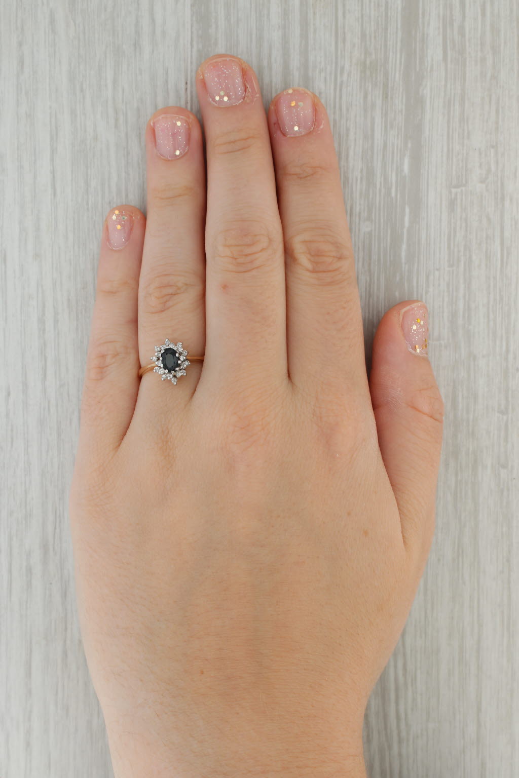 Dark Gray 0.52ctw Oval Blue Sapphire Diamond Halo Ring 14k Yellow Gold Size 8.25