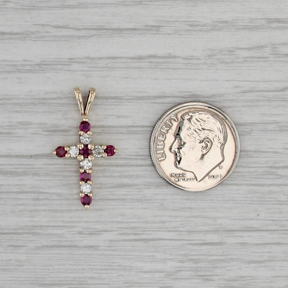 0.55ctw Ruby Diamond Cross Pendant 10k Yellow Gold