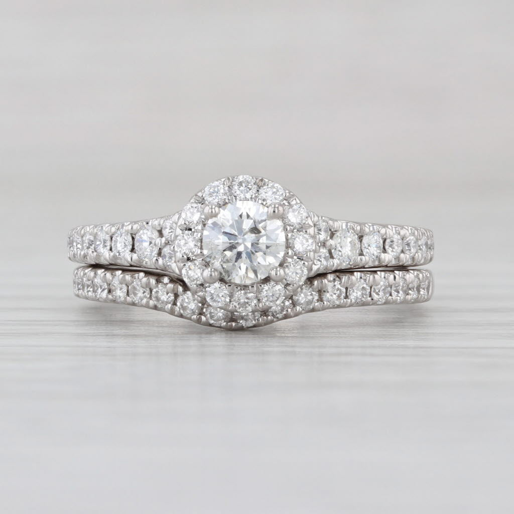 0.80ctw Round Diamond Halo Engagement Ring Wedding Band Bridal 14k White Gold