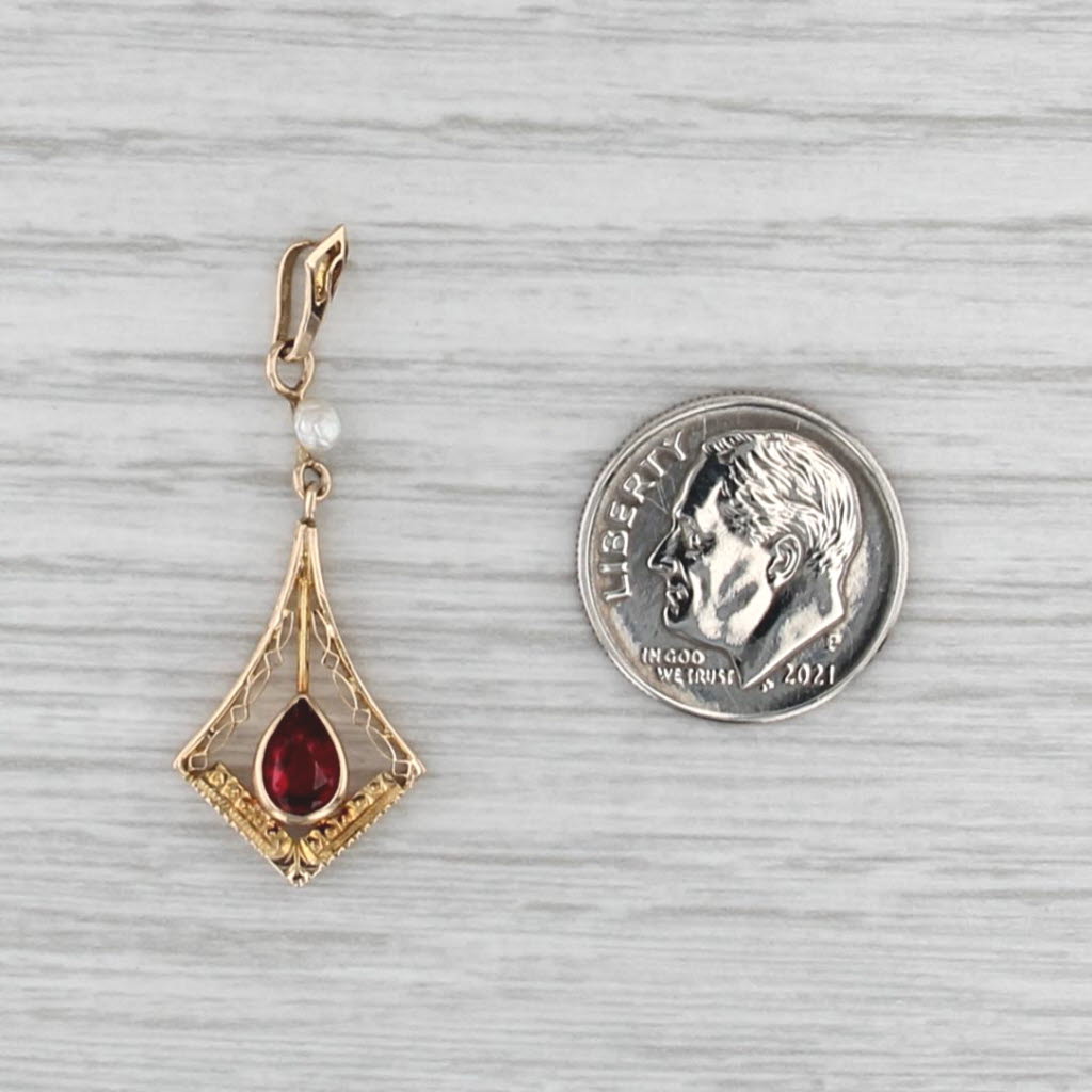 Garnet Baroque Pearl Lavalier Pendant 10k Yellow Gold Vintage Drop
