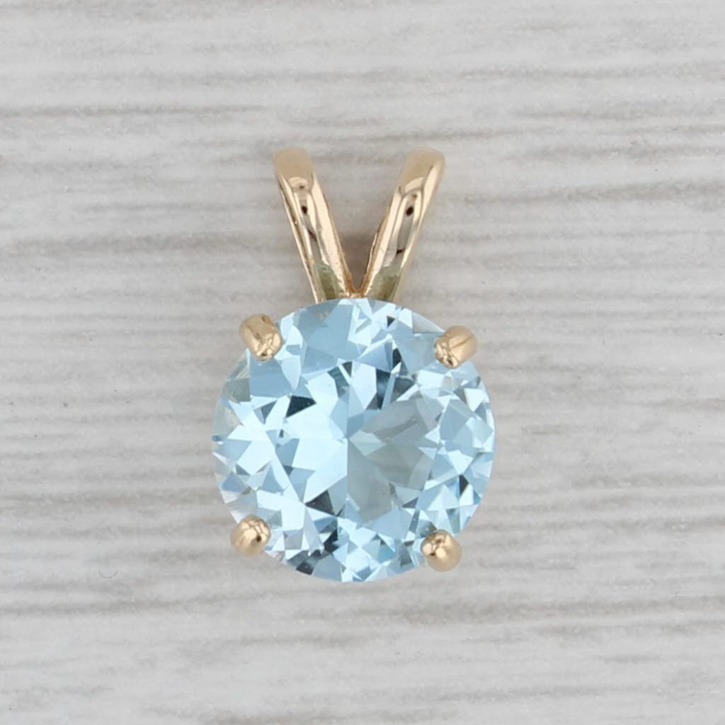 Gray 2.50ct Blue Topaz Round Solitaire Pendant 14k Yellow Gold