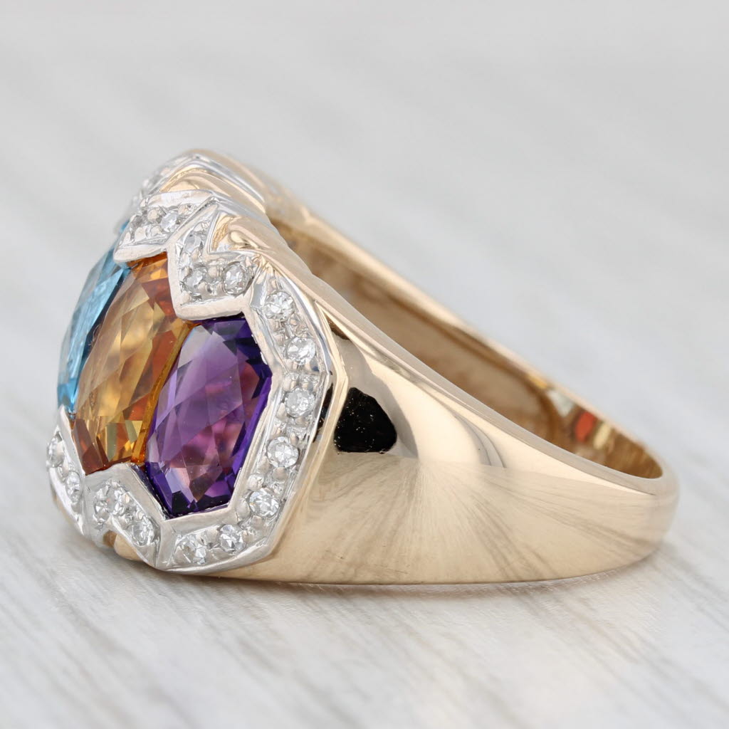 Light Gray 5.25ctw Gemstone Diamond Ring 14k Gold Size 7 Amethyst Topaz Garnet Quartz