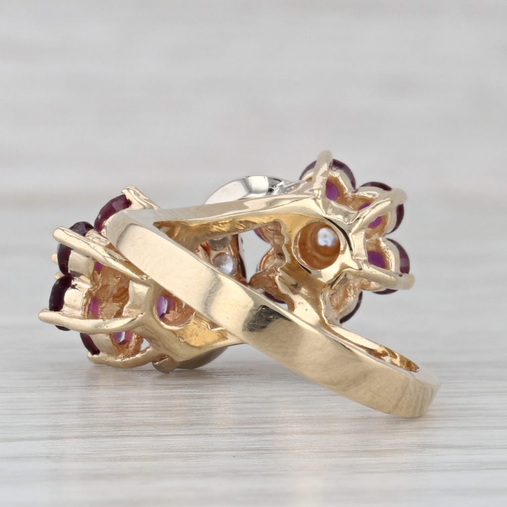Gray 2.18ctw Ruby Diamond Flower Bypass Ring 14k Yellow Gold Size 6.25