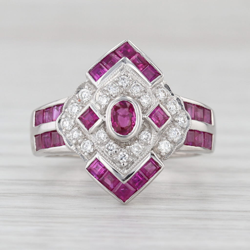 1.70ctw Ruby Diamond Ring 14k White Gold Size 6.5 Cocktail