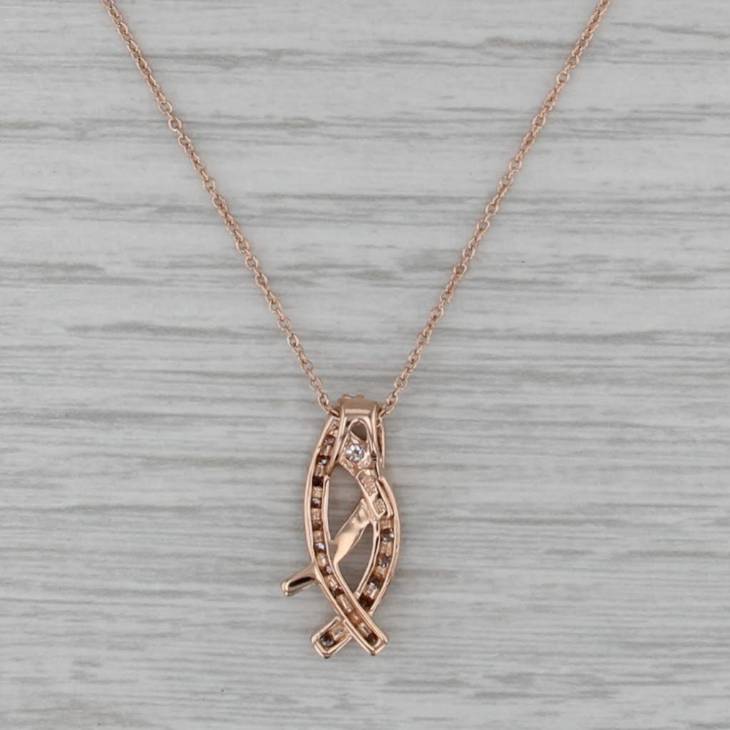 Le Vian 0.48ctw Support Ribbon Pendant Necklace 14k Rose Gold 18" Cable Chain