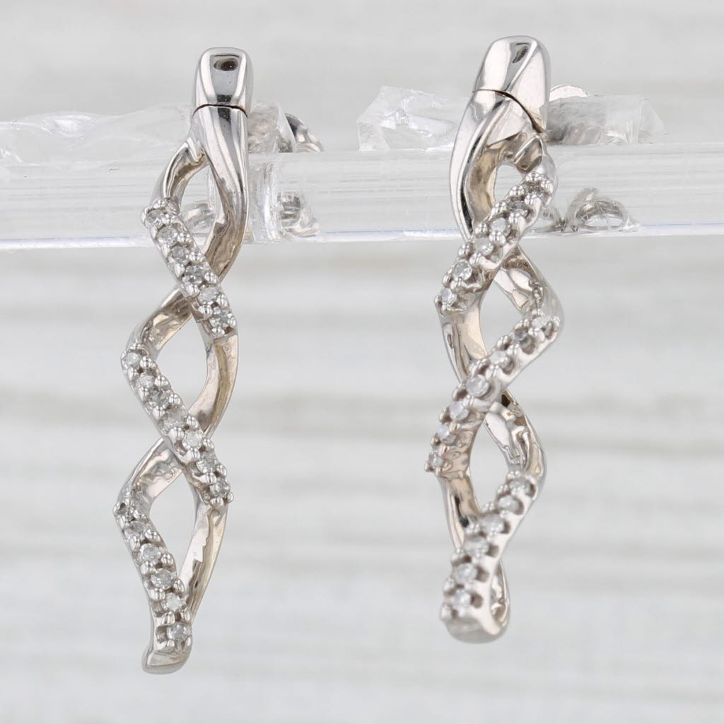 Light Gray 0.10ctw Diamond Journey Spiral Earrings 10k White Gold Drops