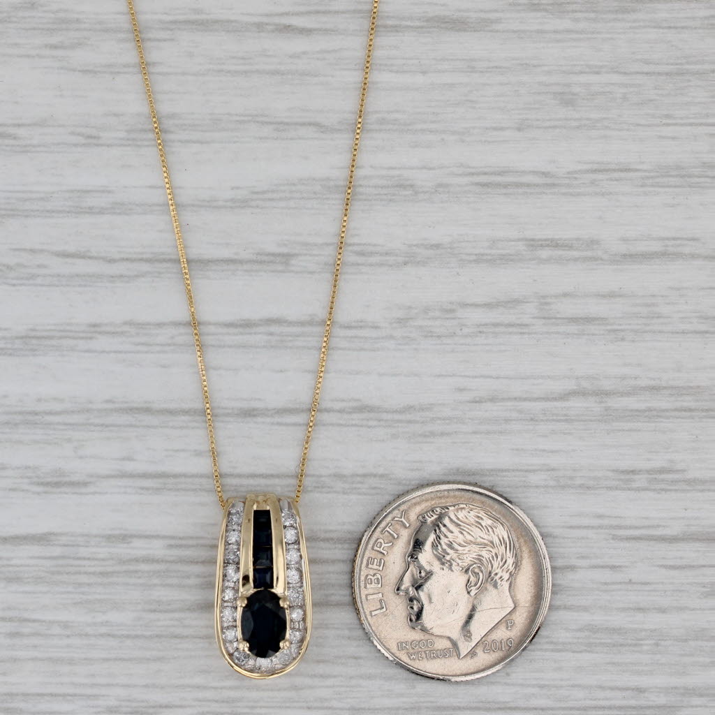 Gray 0.88ctw Sapphire Diamond Pendant Necklace 14k Yellow Gold 19" Box Chain