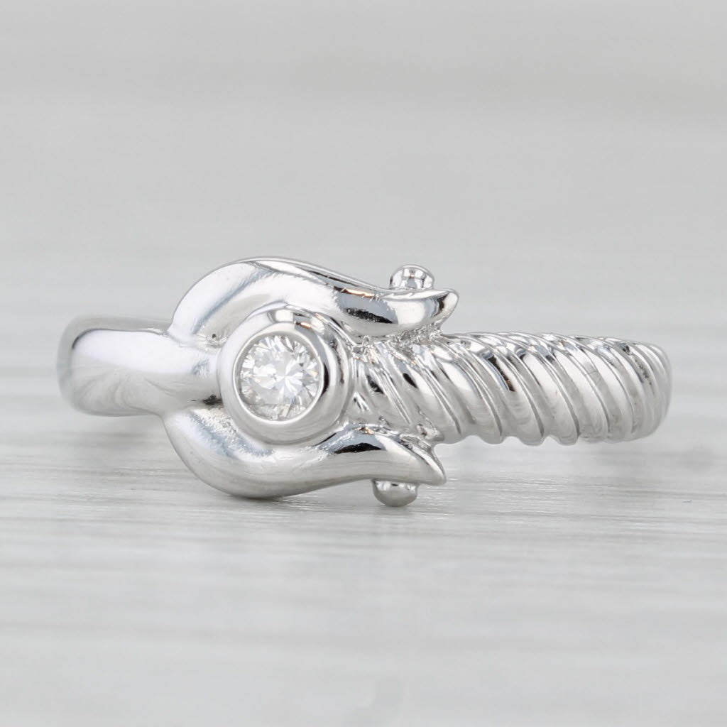 Light Gray Diamond Solitaire Ring 14k White Gold Size 6 Unique Design
