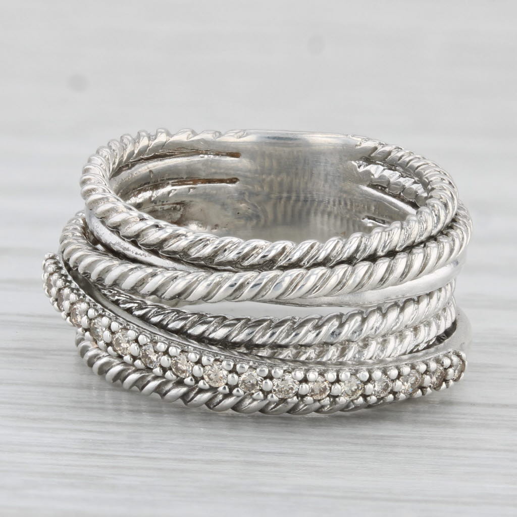 Light Gray David Yurman Crossover 0.18ctw Diamond Ring Sterling Silver Layered Bands Size 6
