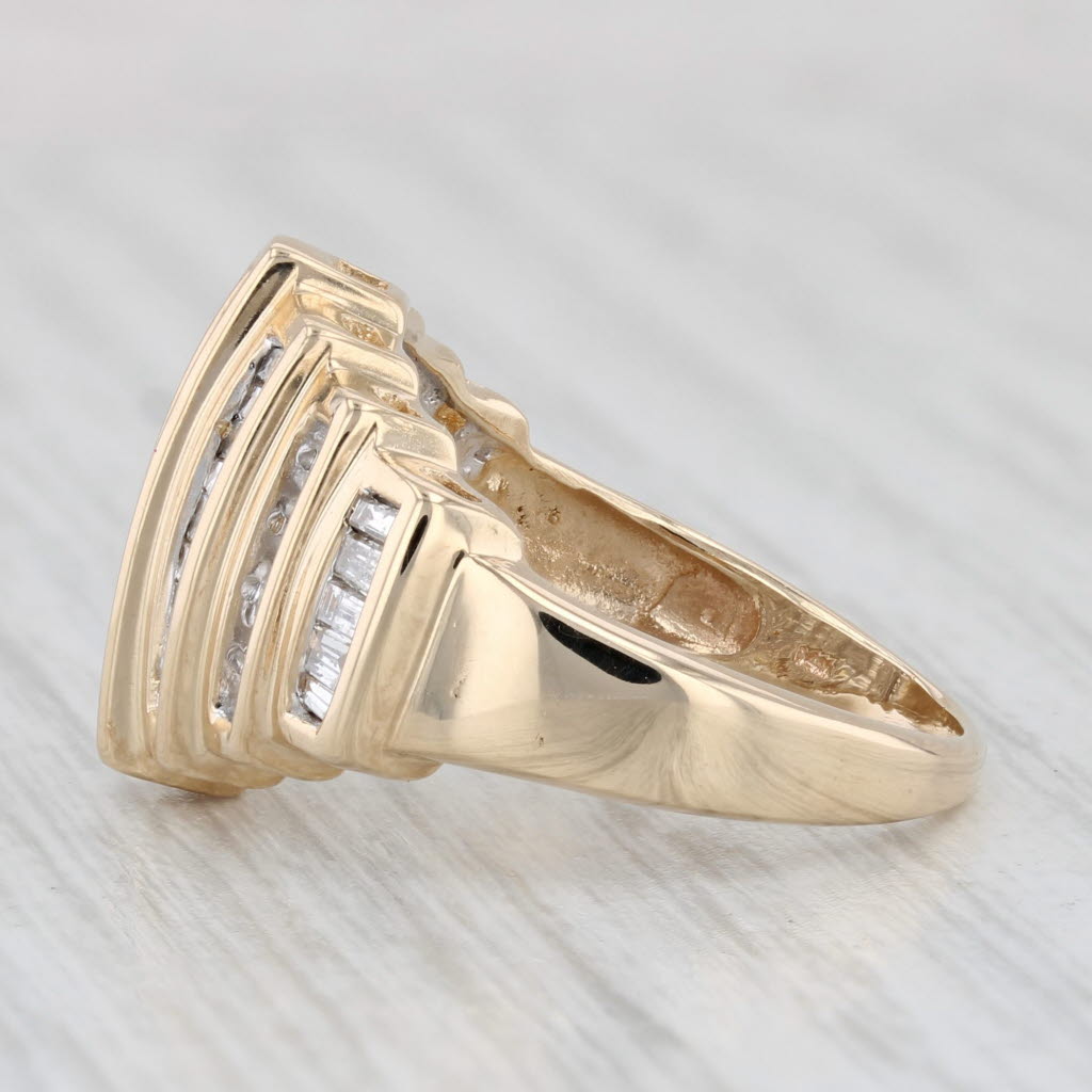 Light Gray 0.80ctw Diamond Ring 14k Yellow Gold Size 7 Tiered Beveled