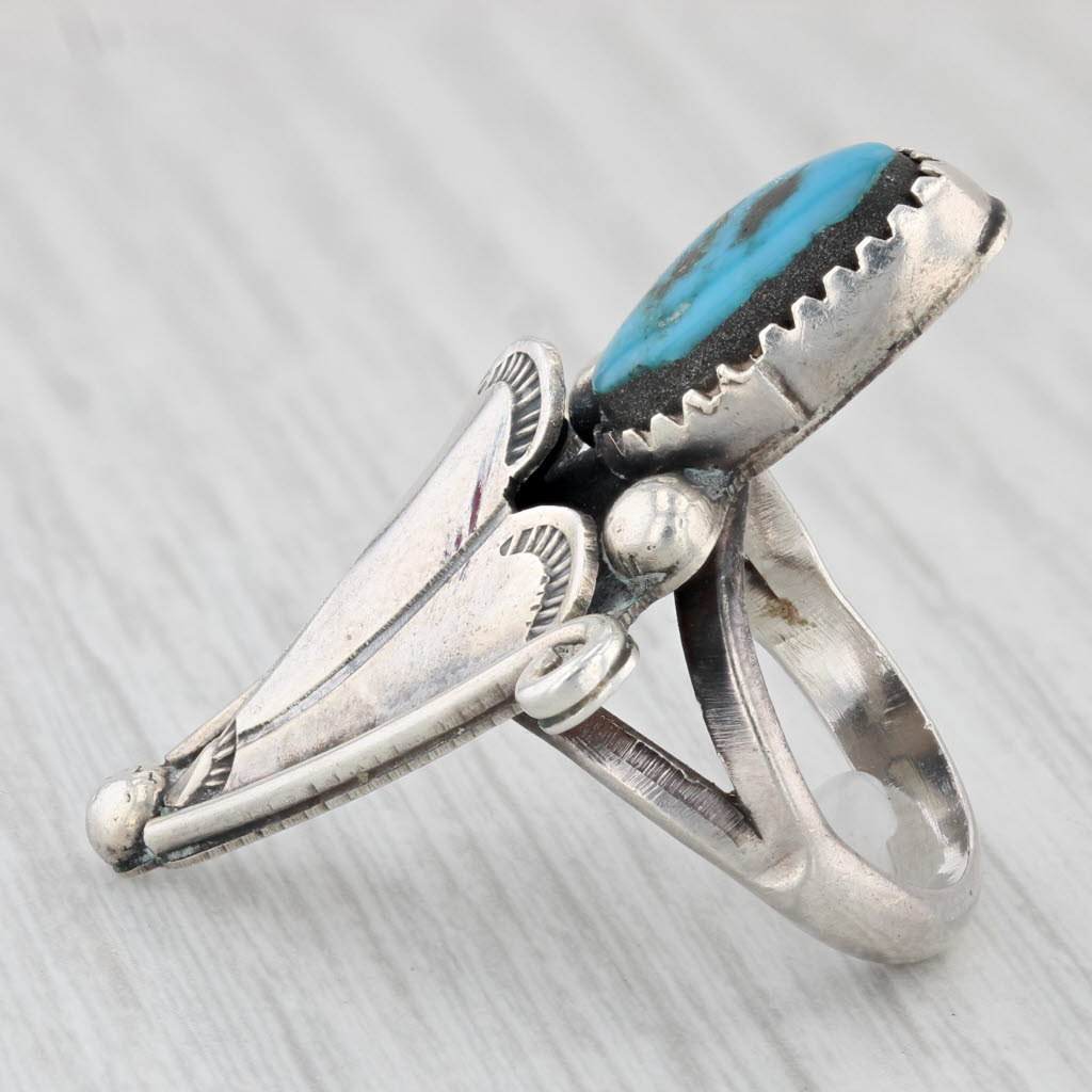 Light Gray Vintage Native American Turquoise Statement Ring Sterling Silver Size 5.25