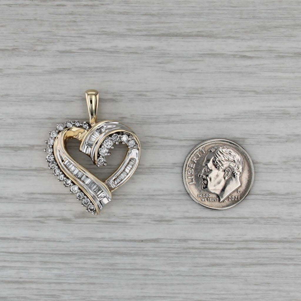 0.88ctw Diamond Stylized Open Heart Pendant 14k Yellow Gold