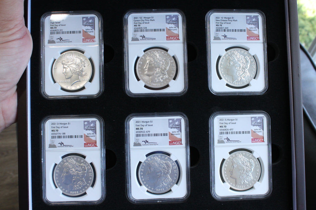 2021 $1 Morgan (5) & Peace (1) Silver Dollar Set NGC First Day of Issue MS70