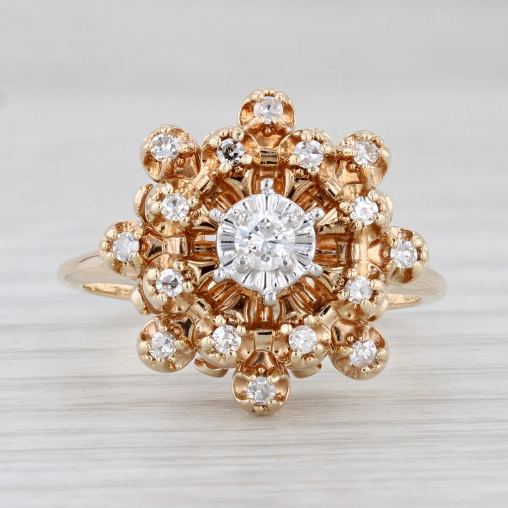 Light Gray 0.30ctw Diamond Cluster Ring 14k Yellow Gold Size 6.25 Engagement