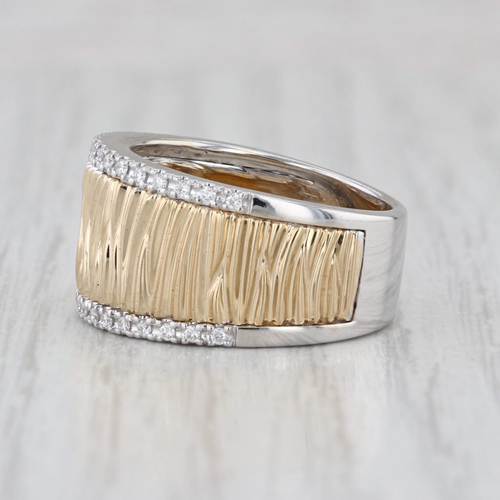Allison Kaufman 0.20ctw Diamond Wide Band Textured Ring 14k Yellow White Gold