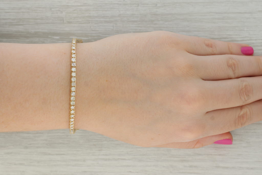 Tan 3ctw Diamond Tennis Bracelet 14k Yellow Gold 6.5" 2.8mm