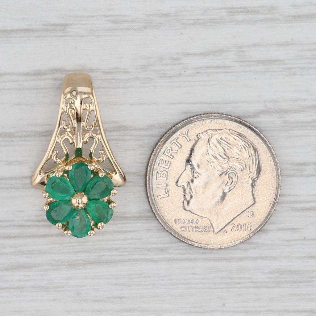 Light Gray 0.75ctw Emerald Flower Pendant 14k Yellow Gold Openwork