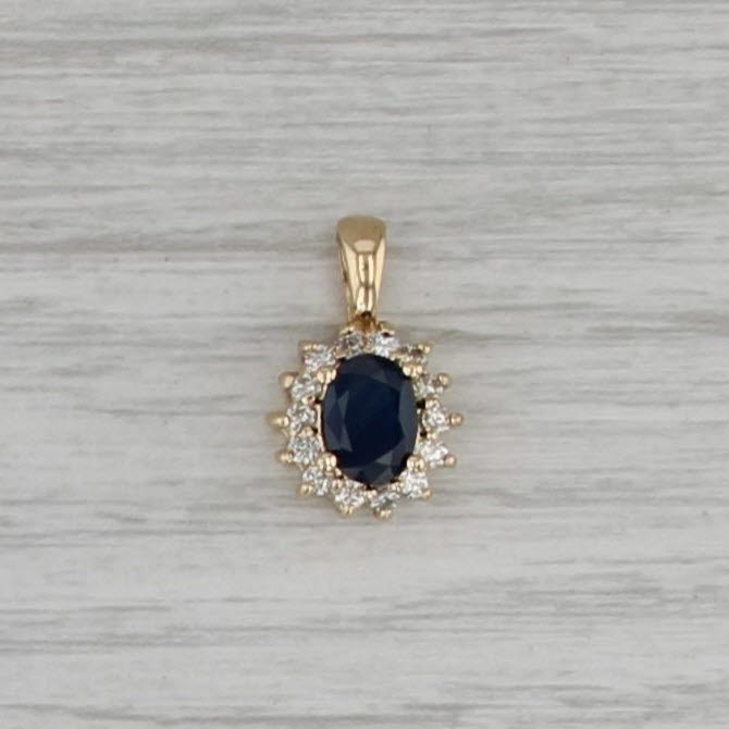 1.35ctw Oval Blue Sapphire Diamond Halo Pendant 14k Yellow Gold