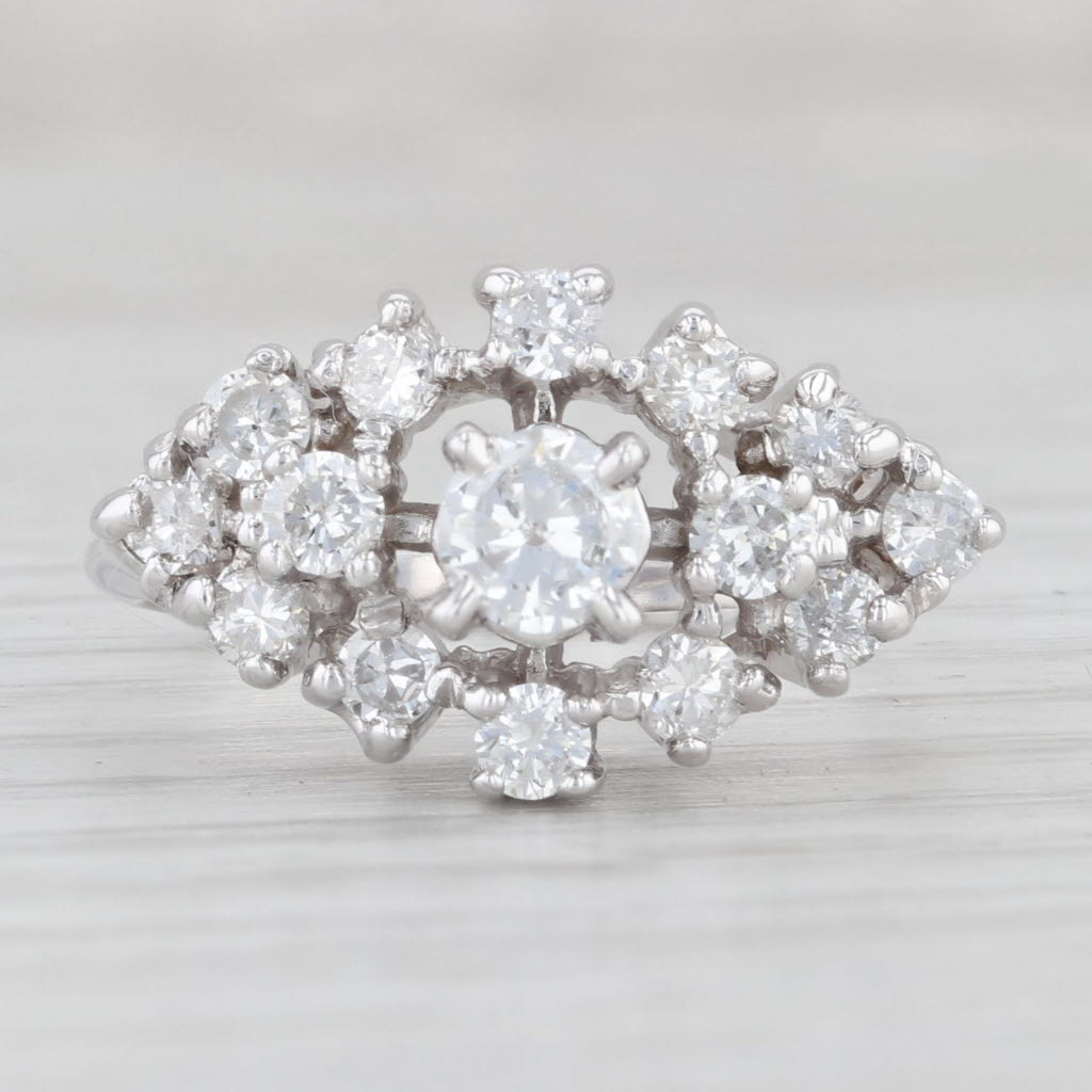 Light Gray 0.86ctw Round Diamond Cluster Ring 14k White Gold Size 7.5 Engagement Cocktail