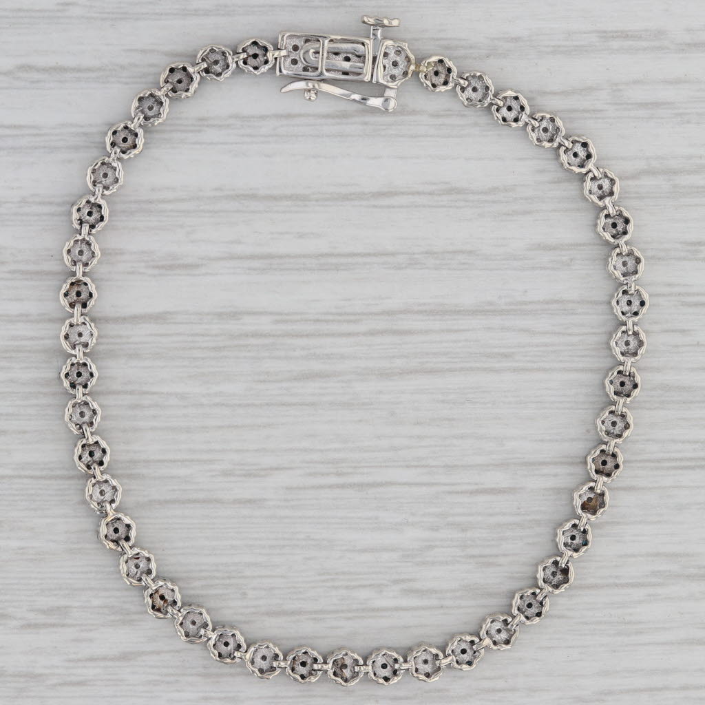 Gray 1.02ctw Blue White Diamond Flower Cluster Tennis Bracelet 10k White Gold 7"
