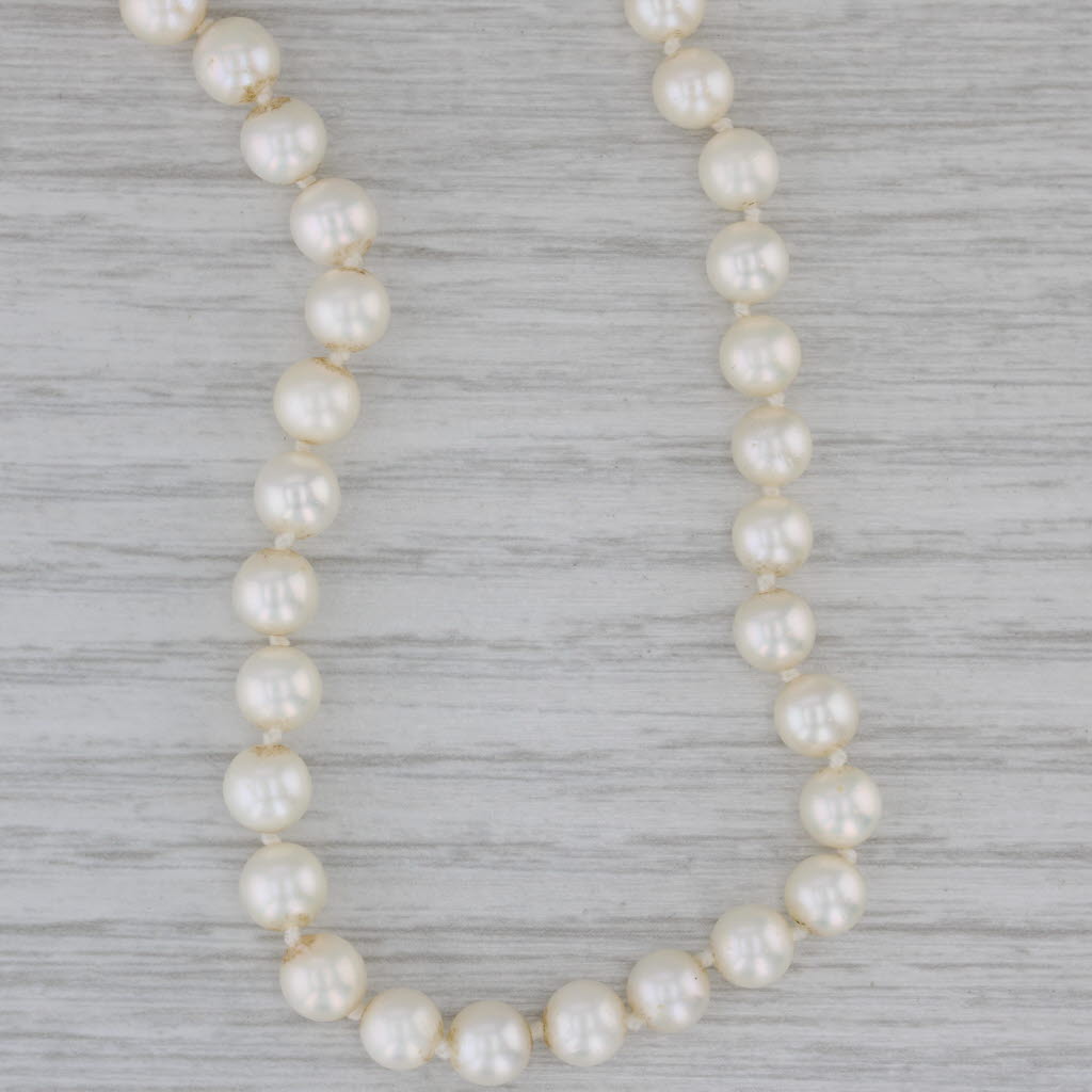 Dark Gray Cultured Peal Single Strand Necklace 14k Gold 32" Adjustable Flower Clasp
