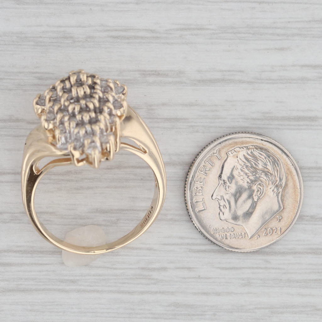 Gray 0.85ctw Diamond Cluster Bypass Ring 10k Yellow Gold Size 8.25 Cocktail