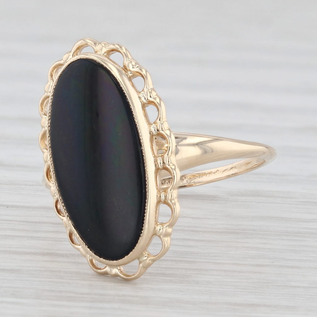Light Gray Oval Onyx Solitaire Ring 10k Yellow Gold Size 6.25 Vintage
