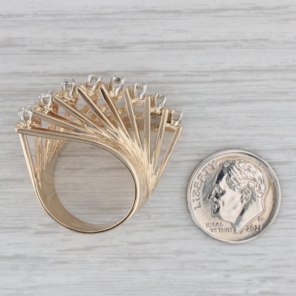 Gray 0.40ctw Diamond Abstract Fan Cocktail Ring 14k Yellow Gold Size 7
