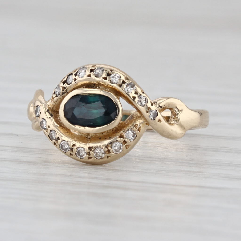 0.65ctw Blue Sapphire Diamond Ring 14k Yellow Gold Size 6.5