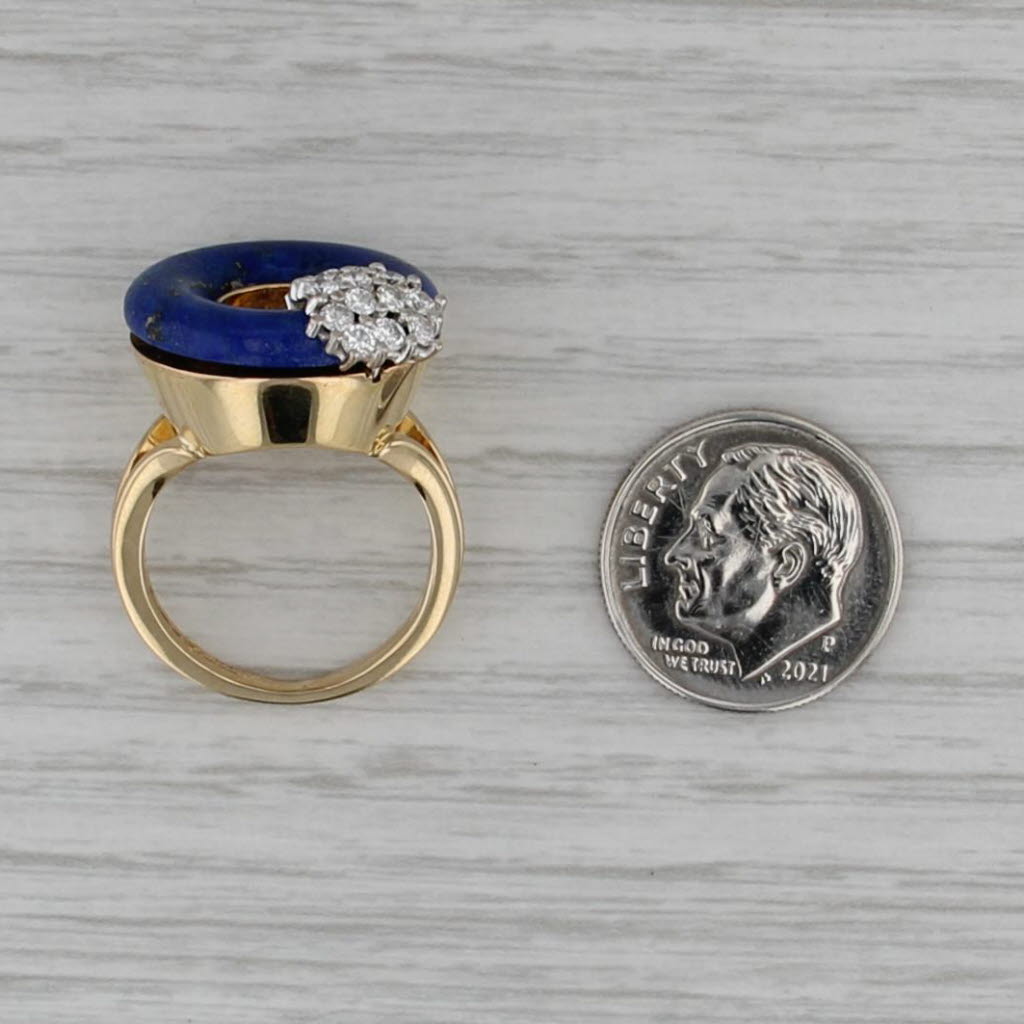 0.48ctw Diamond Blue Lapis Lazuli Hololith Ring 18k Yellow Gold Size 6