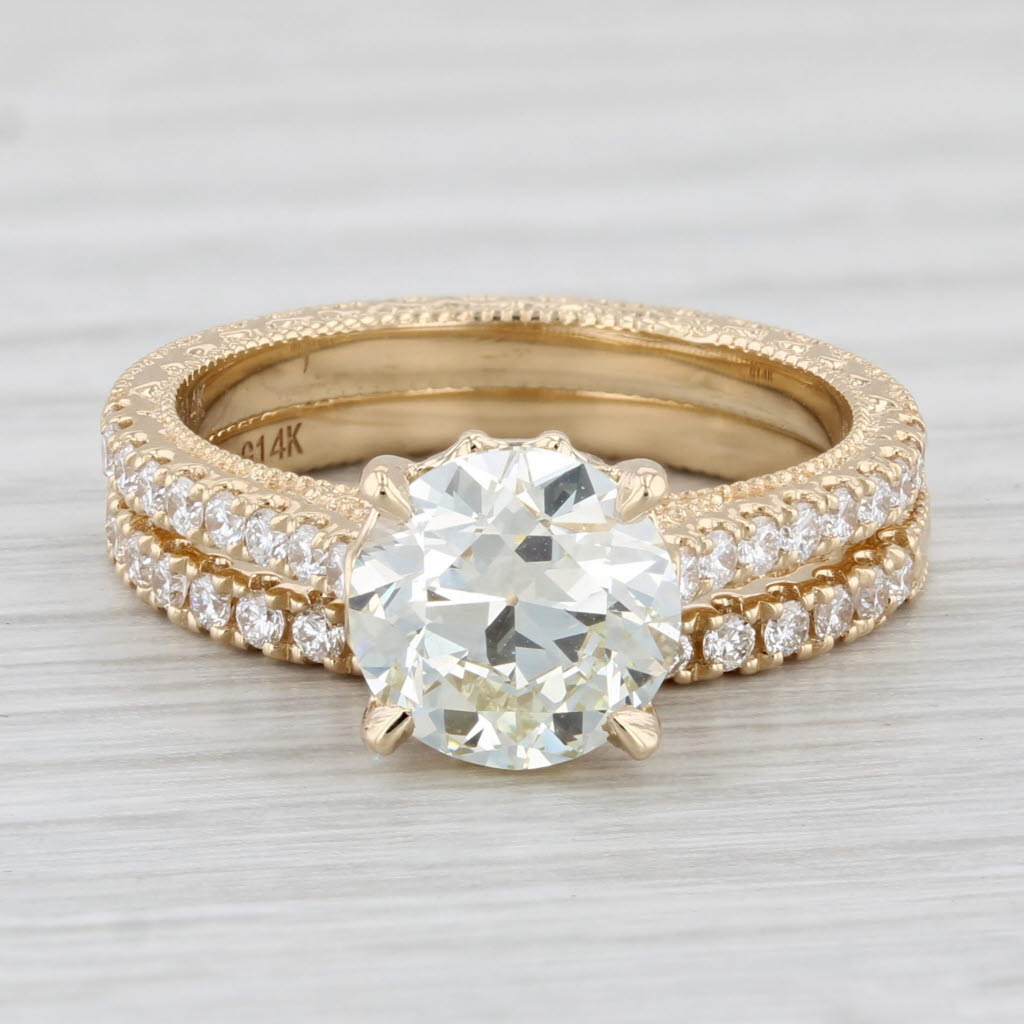 Light Gray New 2.54ctw VS Diamond Engagement Ring Wedding Band Bridal Set 14k Gold GIA