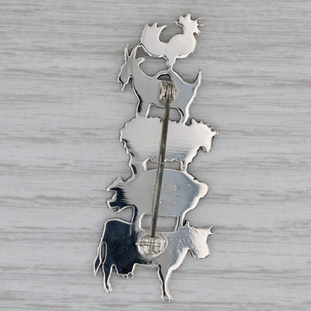 Dark Gray Stacked Farm Animals Pin Sterling Silver Great Falls Bremen Town Musicians