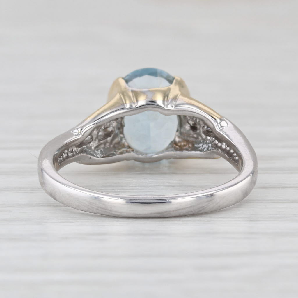 2.56ctw Oval Aquamarine Diamond Ring 14k Yellow White Gold Size 7.75