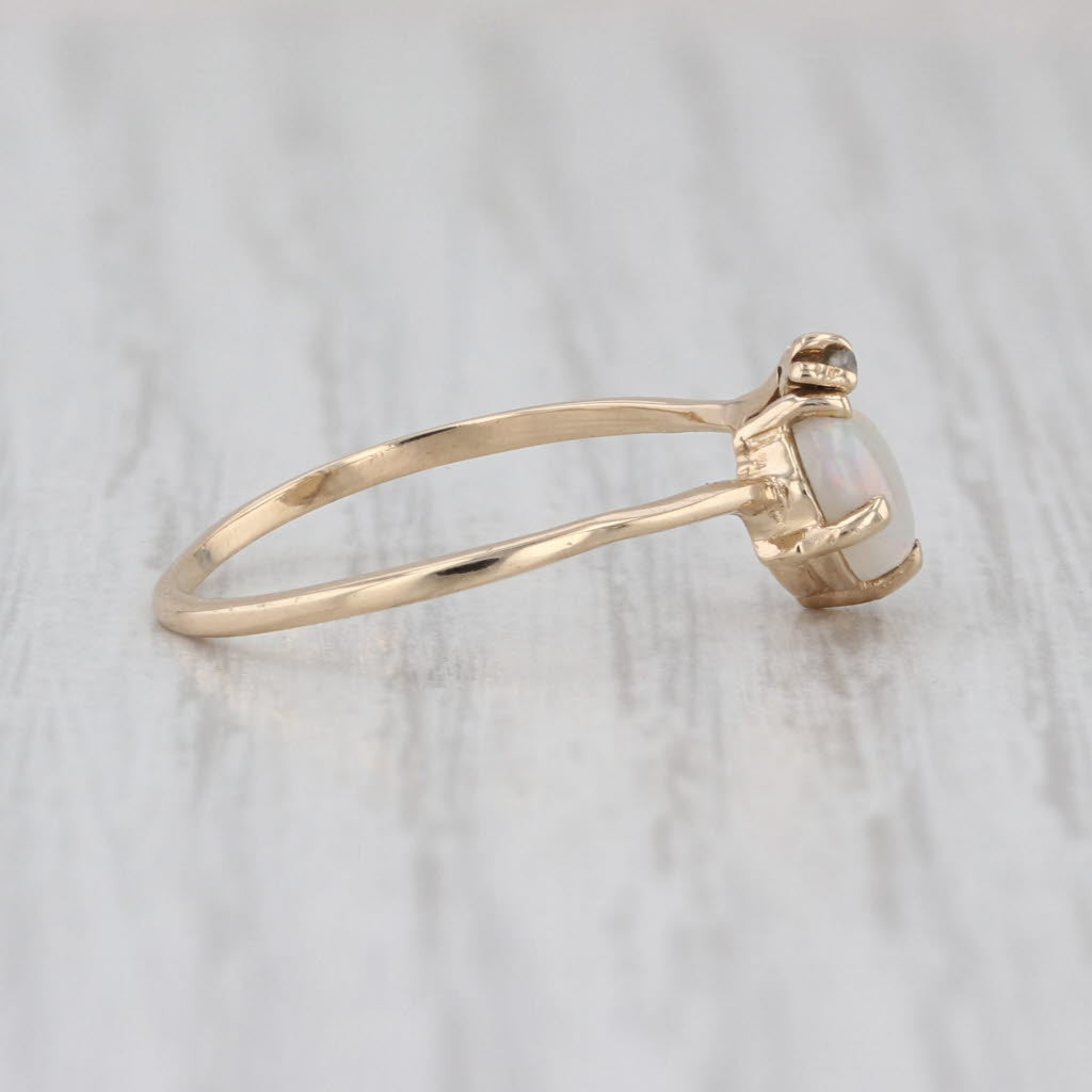 Opal Oval Cabochon Solitaire Bypass Ring 14k Yellow Gold Size 5.5 Diamond Accent