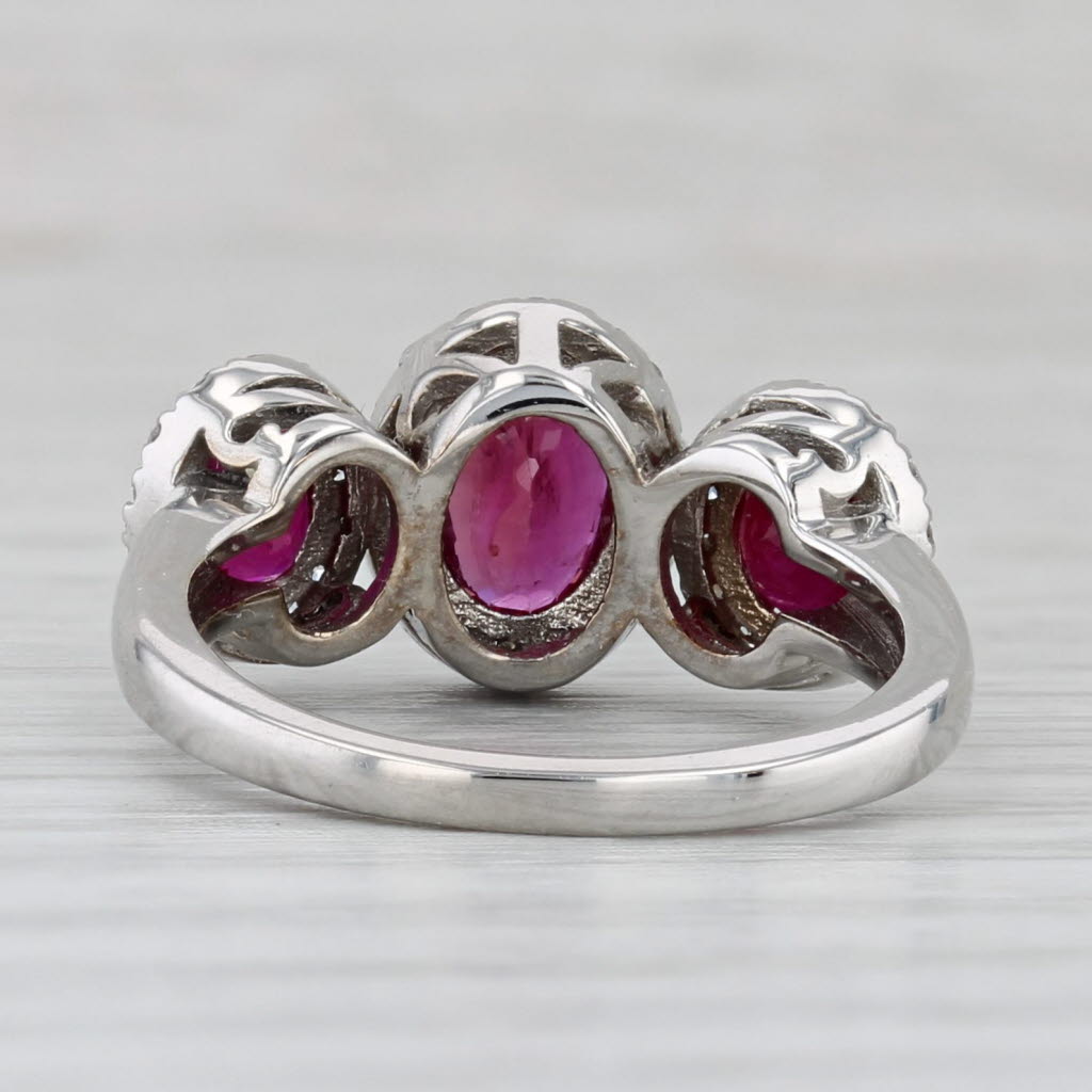 Light Gray 2.22ctw Ruby 3-Stone Diamond Halo Ring 14k White Gold Size 5.75