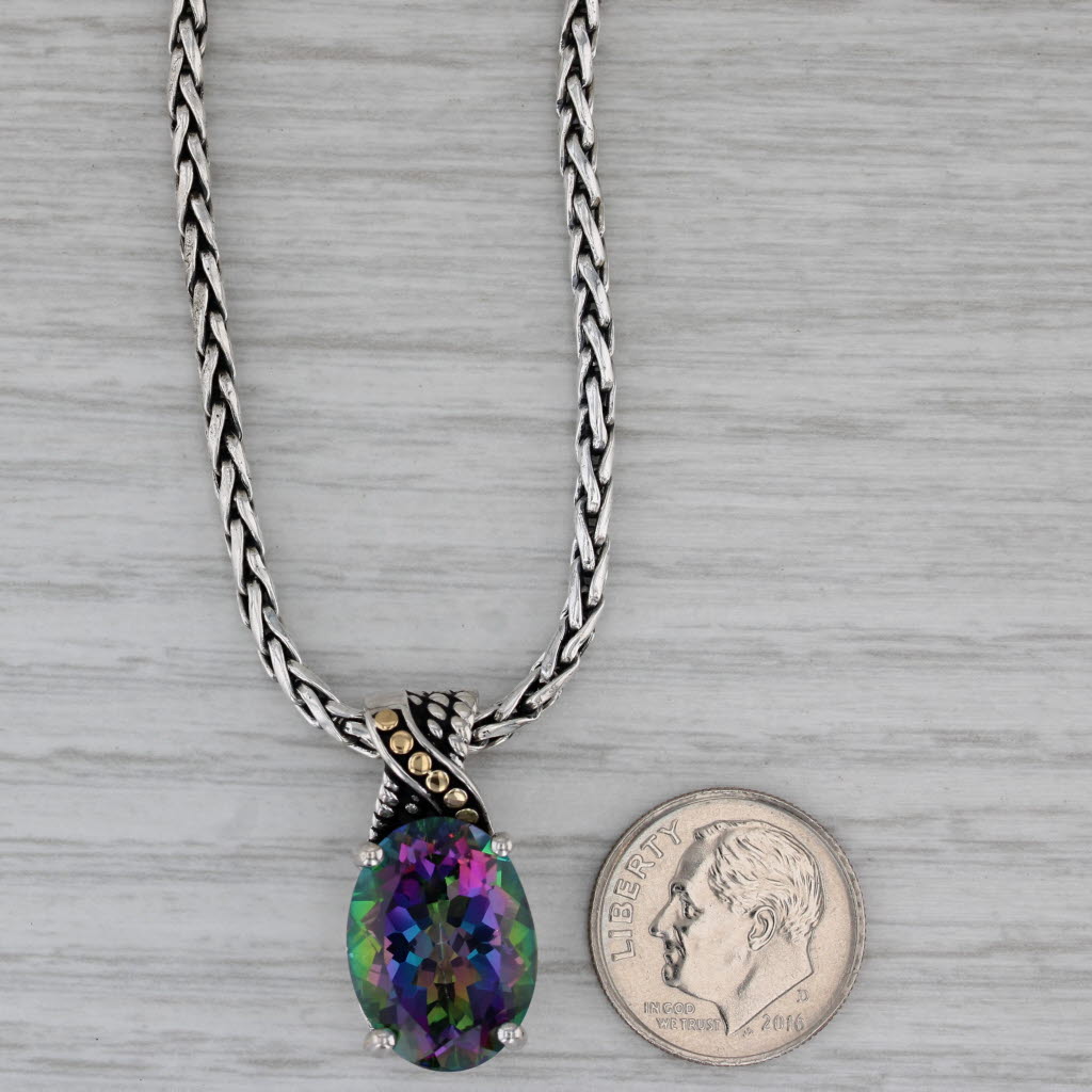 Dark Gray Effy 12ct Mystic Topaz Pendant Necklace Sterling Silver 18k Gold 18" Wheat Chain