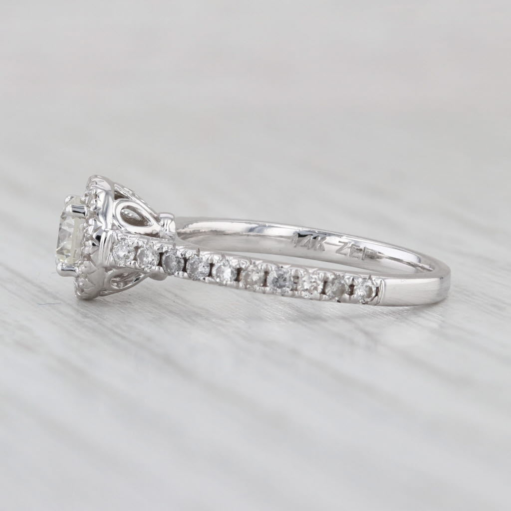 0.90ctw Round Diamond Halo Engagement Ring 14k White Gold Sz 5.75 Cathedral Band