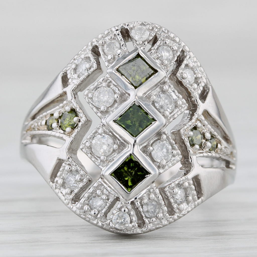 Light Gray 0.57ctw Green White Diamond Ring 10k White Gold Size 7 Cocktail