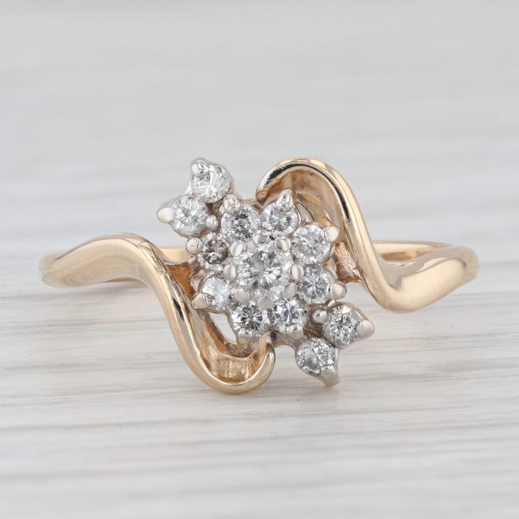 Light Gray 0.34ctw Diamond Cluster Engagement Ring 14k Yellow Gold Size 8 Bypass