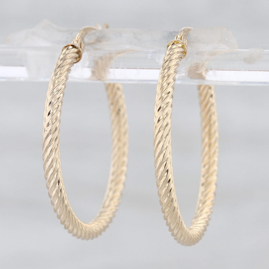 Rope Twist Hoop Earrings 14k Yellow Gold Snap Top Round Hoops 23.2 x 1.9mm