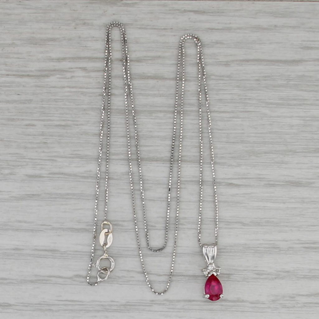 Lab Created Ruby Diamond Teardrop Pendant 14k White Gold 18.25" Box Chain