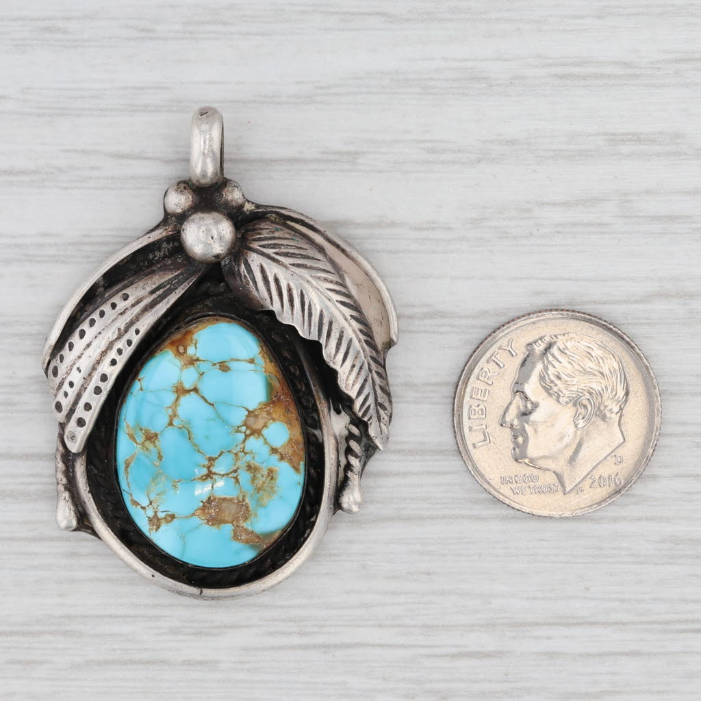 Light Gray Vintage Ed Kee Navajo Turquoise Sterling Silver Pendant Native American